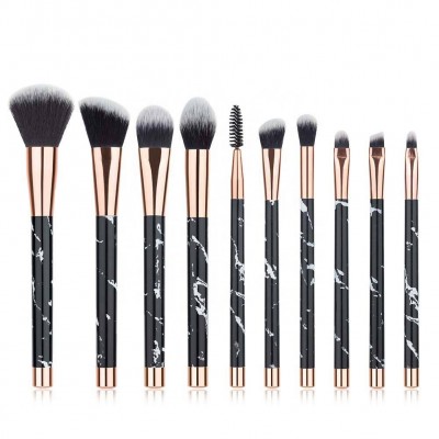 Black 10 Pieces Marble Pattern Professional Makeup Brush Set Kabuki Foundation Blending Concealer Eye Face Liquid Powder Cream