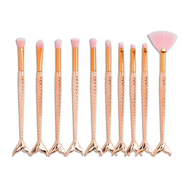 10 Pieces Eye Shadow Beauty Golden Fishtail Handle Fashion Makeup Brush Pink brush hair Cosmetic Brush Makeup Brushes