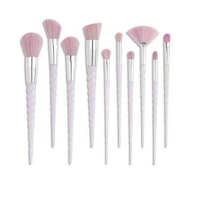 10 Pieces Rainbow Cosmetic Brushes Sets Plastic White Thread Handle Brush Makeup Tools